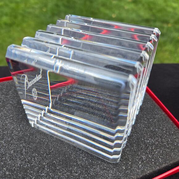 Baccarat Crystal Ribbed Grooved Cube Block Paperweight Display w/Original Box - Picture 4 of 13